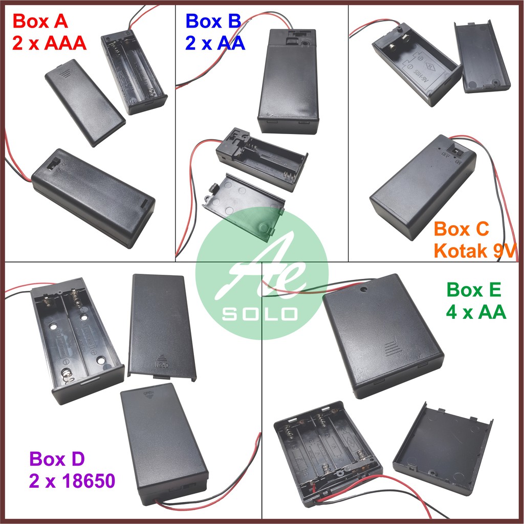 Battery Box Holder Battere Tempat Batere AA AAA 9V 18650 Switch On-Off