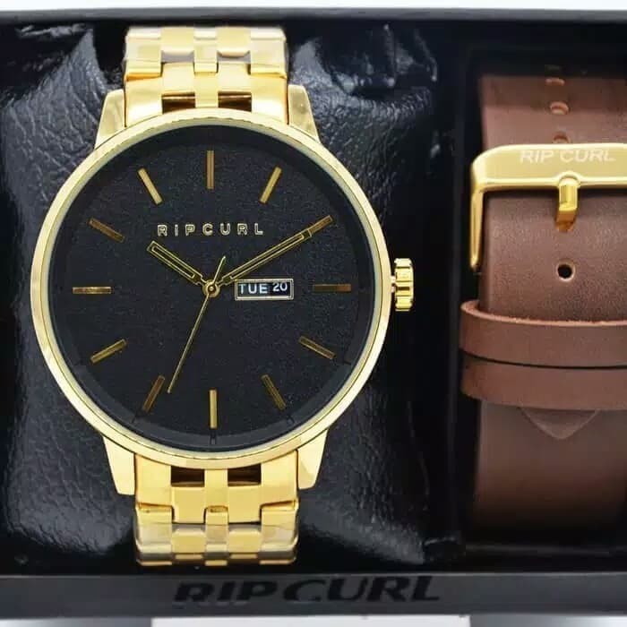 JAM TANGAN PRIA RIPCURL RANTAI ORIGINAL TANGGAL HARI FREE KULIT ANALOG COWOK ADA 4 WARNA