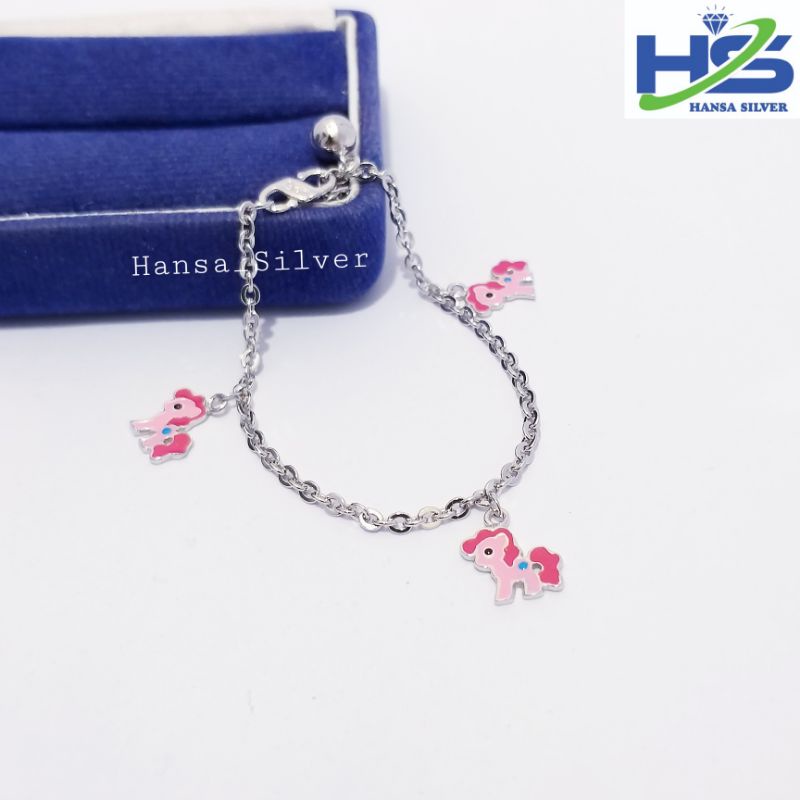 Gelang Perak Anak Asli Silver 925 Lapis Emas Putih Model Rantai Kuda Poni Bisa Untuk Tangan Dan Kaki