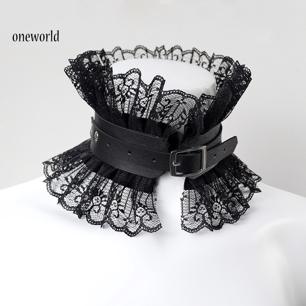 |Onwo Dress Mini Lengan Pendek Untuk Wanita| Kalung Choker Lolita Bahan Lace Gaya Gothic Untuk Kostum Cosplay