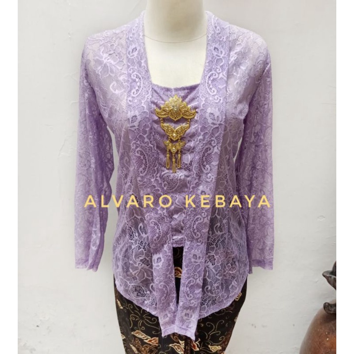 atasan kebaya kutubaru brokat halus strait stretch melar lengan panjang baju wanita modern adat jawa gold lilac real pict ready stock