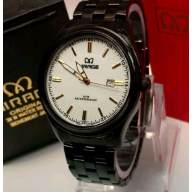 jam tangan pria:MIRAGE M8300BRP-Lhitam~ORIGINAL WATER RESISTANT~TGL~STAINLEES
