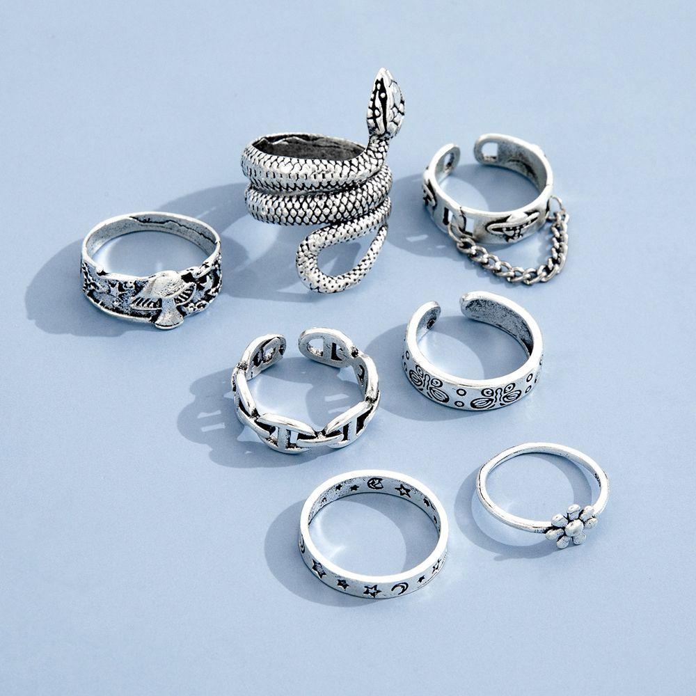 [Elegan] Ular Cincin set 7pcs/set 13pcs/set 4pcs/set Minoritas Pria Pasangan Fashion Alloy Hadiah Hari Valentine Gaya Korea Jari Cincin