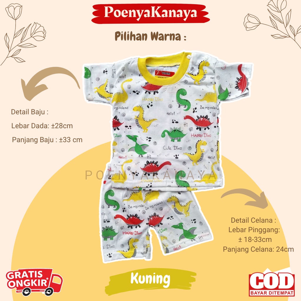 Setelan Baju Bayi Pendek OBLONG CUTE DINO Viori 6-18 Bulan STL134