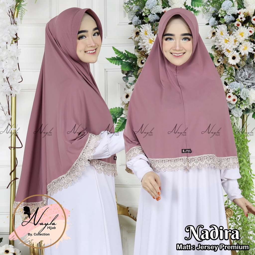 Jilbab Instan Jersey Terbaru Khimar Jersey Jumbo Renda Nadira Jilbab Bergo termurah  Nayla Hijab