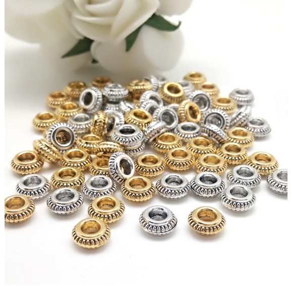 30Pcs Manik-Manik Spacer Bulat Flat Bahan Alloy Metal Ukuran 3mm X 7mm Untuk Membuat Perhiasan