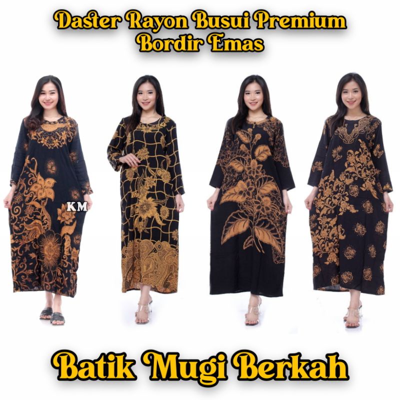 DASTER BUSUI LENGAN PANJANG BORDIR EMAS MODEL KANCING BAHAN RAYON ADEM DRESS PREMIUM