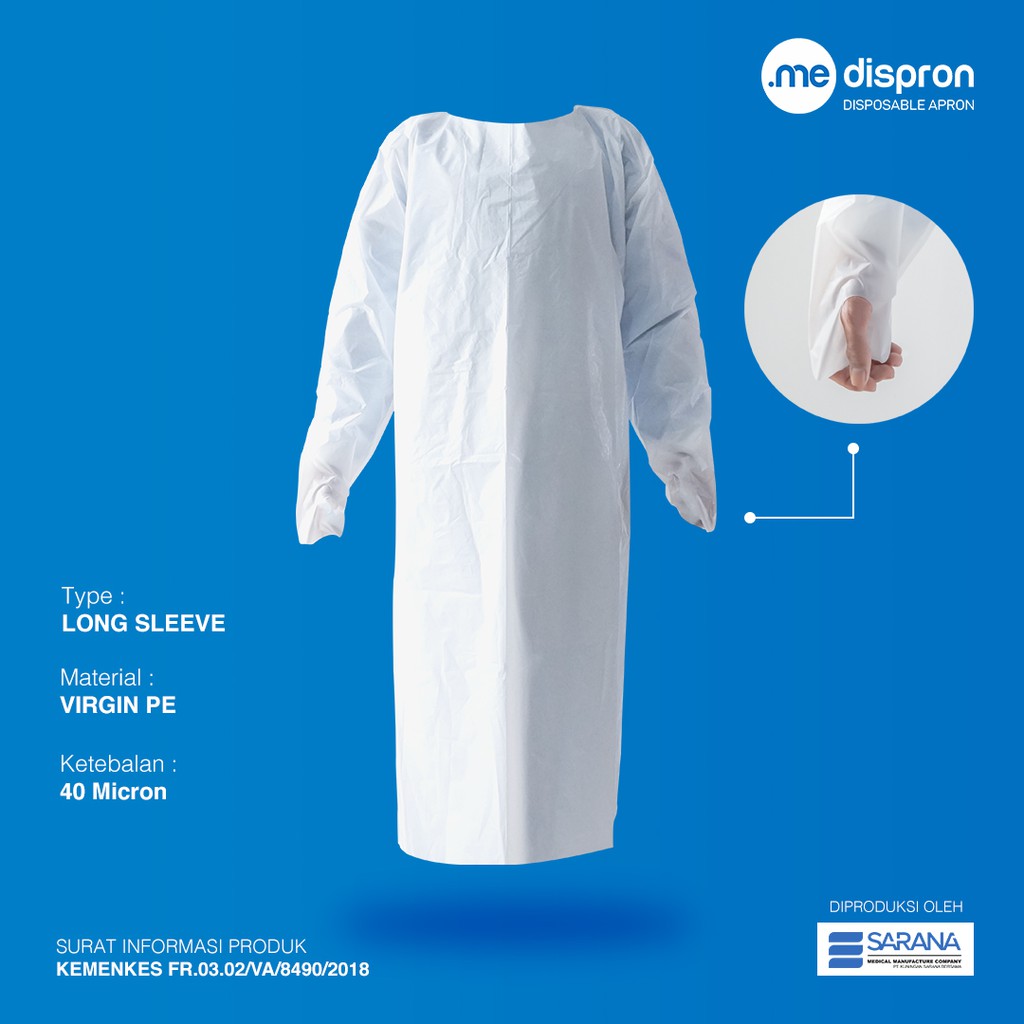 Apron Plastik | Apron Medis Lengan Panjang | Medispron Lengan Panjang 40 micron Per Pcs