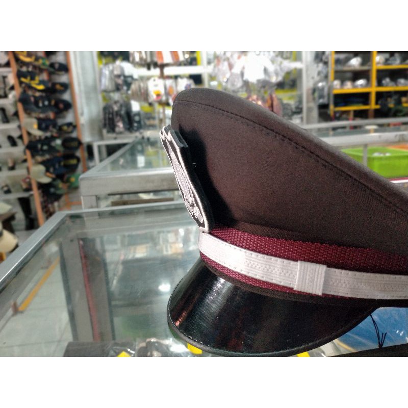 Topi Pet Securitiy Satpam Baru Warna Coklat List Putih