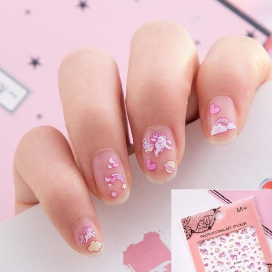 Sticker Kuku Unicorn Anak Nail Art Kutek Anak Tempelan Mainan Cewek Perempuan Balita