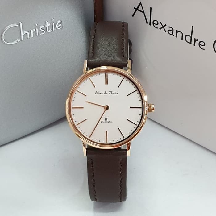 ALEXANDRE CHRISTIE AC 8625 ROSEGOLD BROWN DIAL WHITE WANITA. ORIGINAL