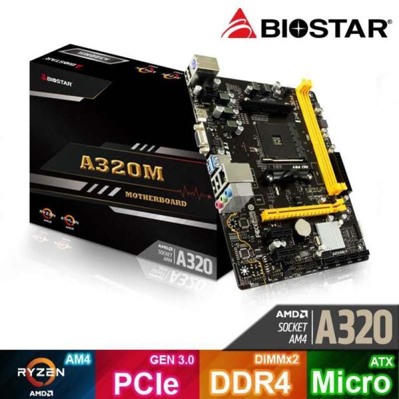 BIOSTAR Motherboard A320MH AM4 DDR4 USB 3.1