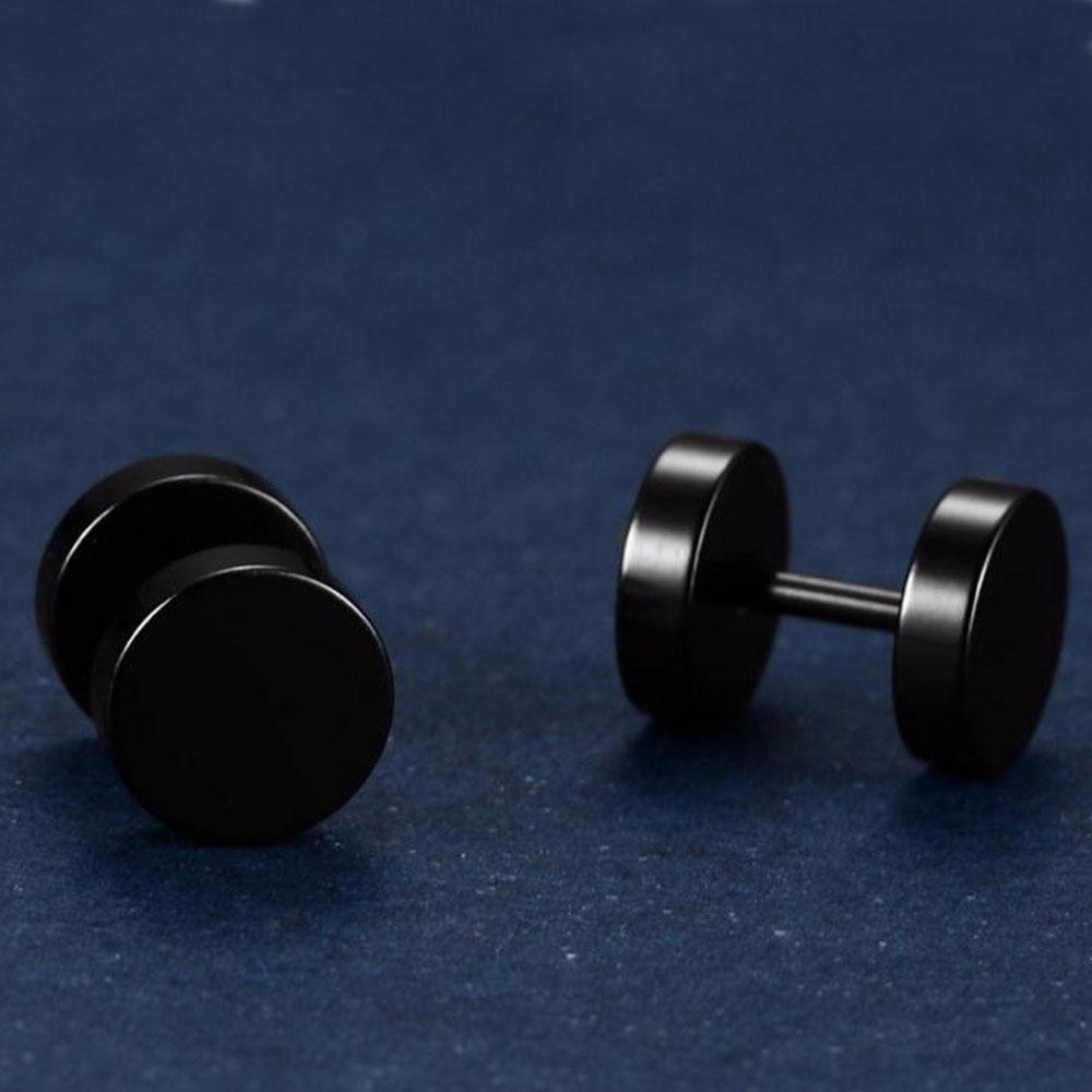 Lily 1pasang Anting Tusuk Bentuk Bulat Hitam Bahan Stainless Steel Cheater Plugs