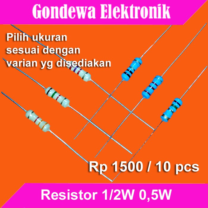 10 pcs Resistor 0,5W 1/2W 1ohm - 39ohm 1R - 39R