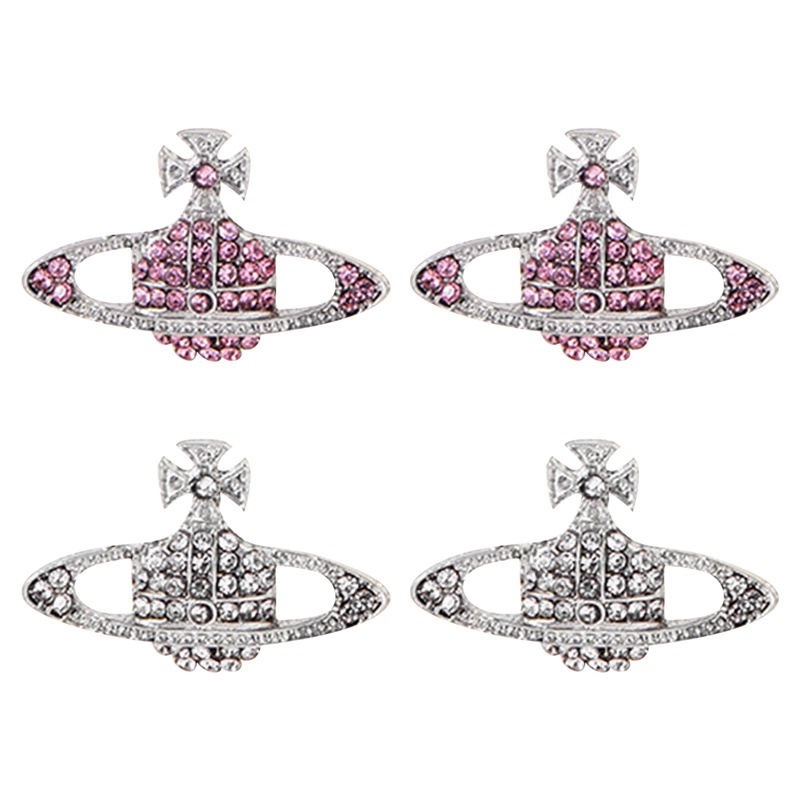 Anting Stud Desain Planet Saturnus Aksen Berlian Bahan Alloy Untuk Wanita