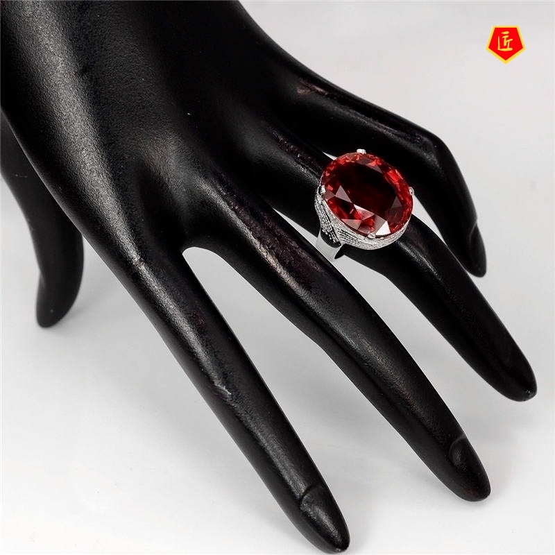 [Ready Stock]Exaggerated Inlaid Red Gemstone Ring