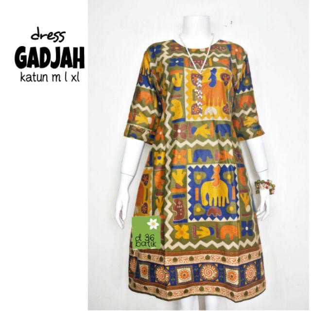 Dress Gadjah Batik Midi Casual Kerja Modern Kantoran Muslim Seragam Batik Kantor Pesta Kondangan