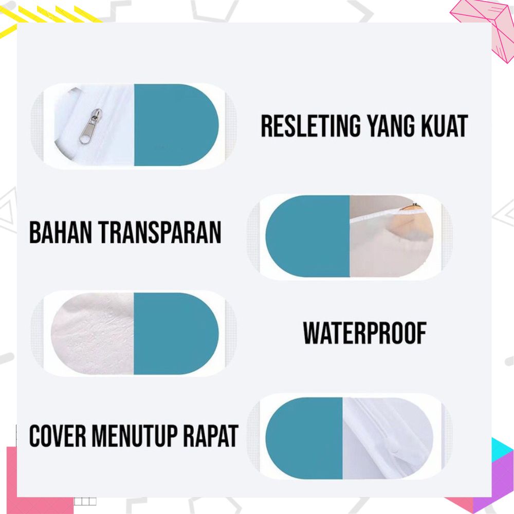 LEXJAKARTA  Cover Baju Resleting PEVA Anti Debu Dan Air /Sarung Baju / Cover Pelindung Baju / Cover Pakaian / Cover Gantung Baju / Penutup Gantungan Baju Pakaian