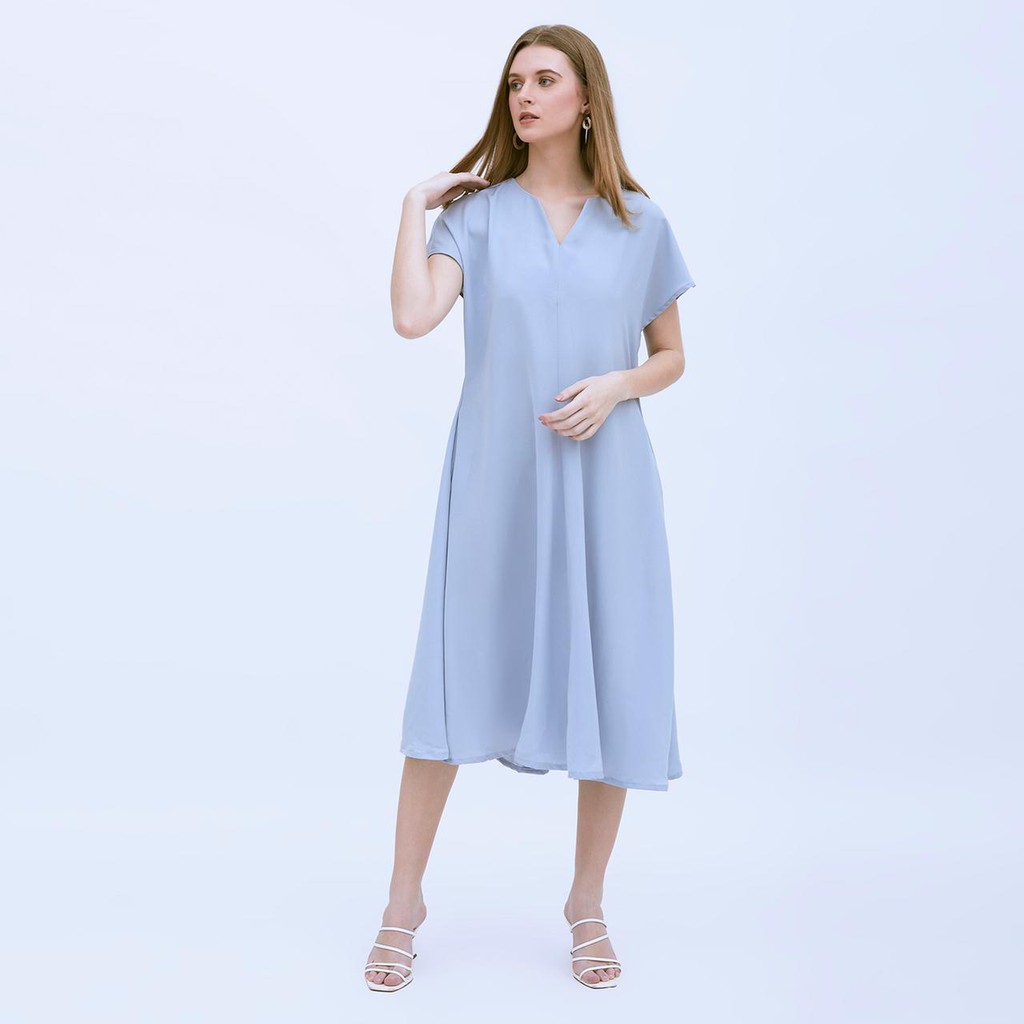 Iwa Dress - Midi Dress A Line Dolce Kerah V-Neck Terusan Pesta Baju Kondangan Ala Korea Pita