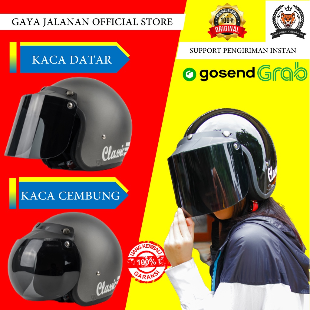 Helm Bogo Retro Remaja Dewasa Classic SNI Half Face Klasik Pria Wanita Motor Cewe Cowo Terbaru A10