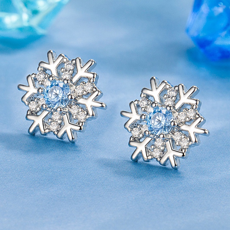 Anting Tusuk Desain Snowflake Hias Cubic Zircon Aaa Bling Untuk Wanita