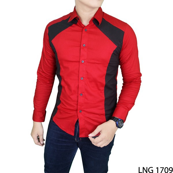 Kemeja Santai Casual Slimfit Pria Stretch Merah – LNG 1709