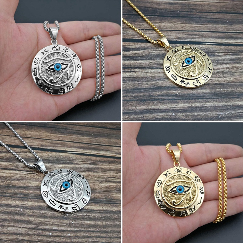 Fancyqube Kalung Liontin Mata Horus Mesir Kuno Bahan Stainless Steel Warna Emas Untuk Pria Dan Wanita