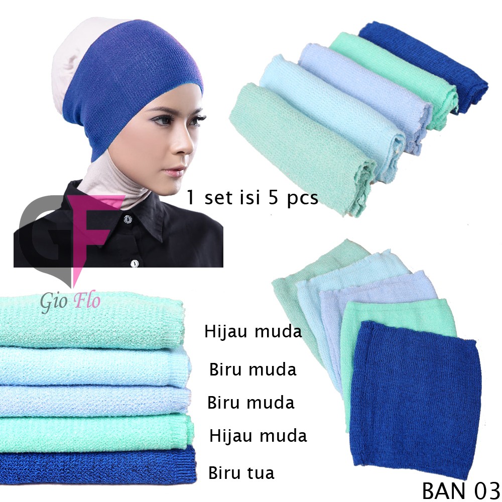 GIOFLO Aksesosoris Wanita Muslim Inner Bandana Rajut 2 Warna Isi 5 Pcs / BAN 03