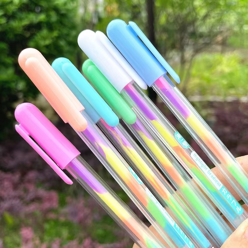 [1KG 26PCS] Babyland Pena Gliter Warna Rainbow / Bolpen Jel Pelangi / Drawing Pen Warna Blink Kotak 6 Pcs