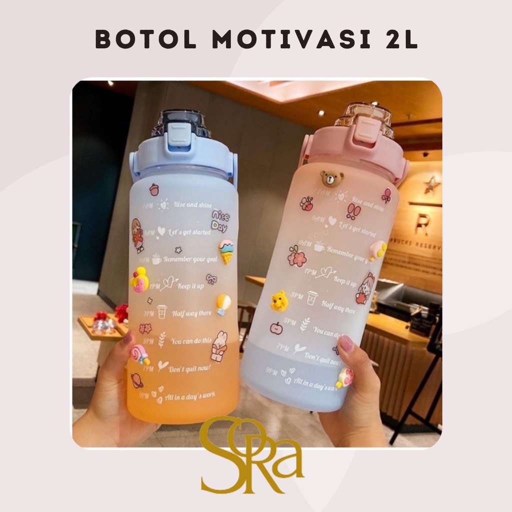 BOTOL MINUM MOTIVASI /Botol Time Rainbow | Botol Minum Viral 2 liter | Botol Minum kekinian Viral