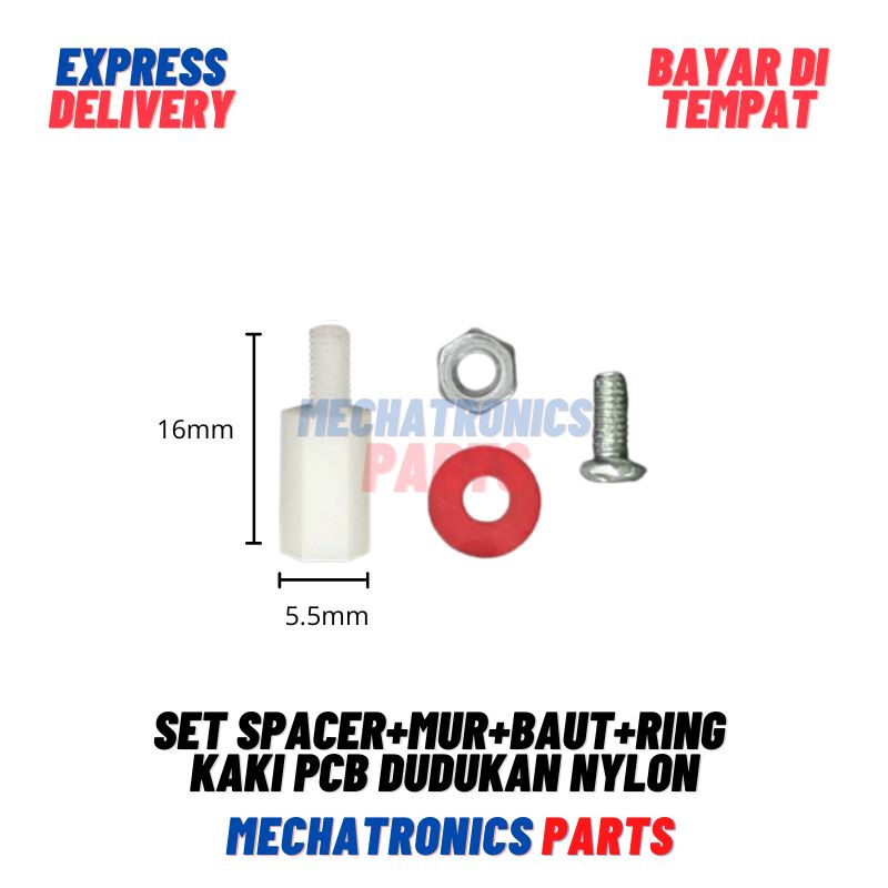 Set Spacer+Mur+Baut+Ring Kaki PCB Dudukan Nylon