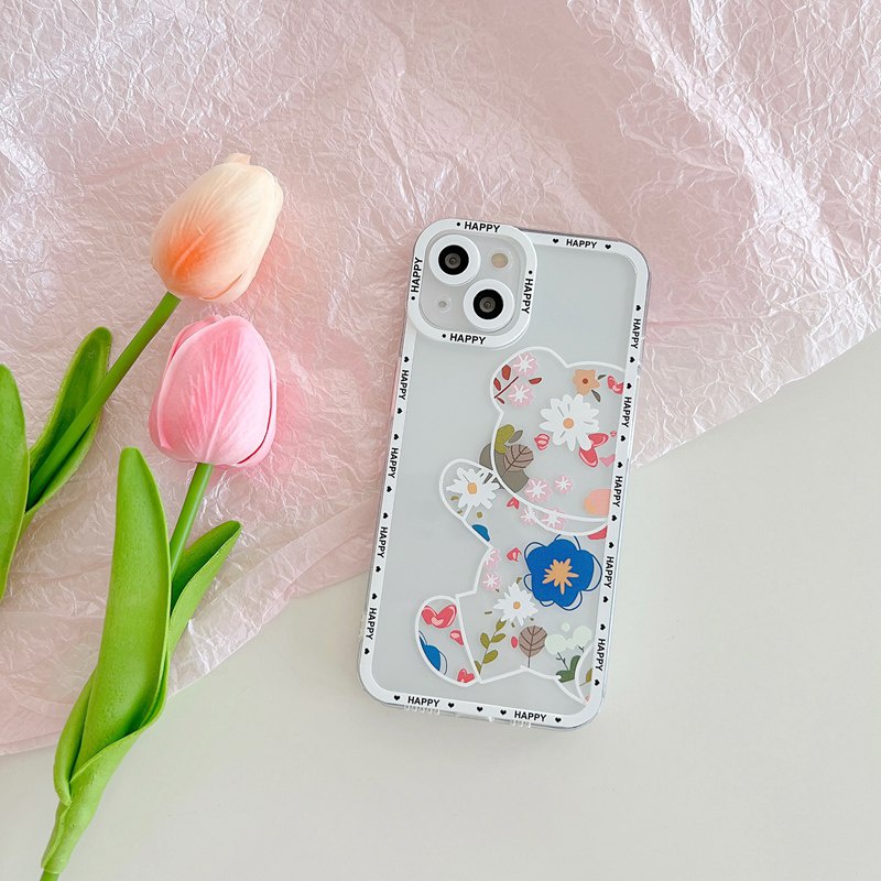 Bunga Beruang Soft Case iPhone 6 6S 7 8 Plus X XR XS Max 11 12 13 Pro Max SE 2020 VIVO Y11 Y12i Y15 Y17 Y20S Y12S Y20i Y50 Y30i V9 Y21S Y21A Y21T Y21E Y33S Y15S Y93 Y91C Y95 Y15S V9 Case