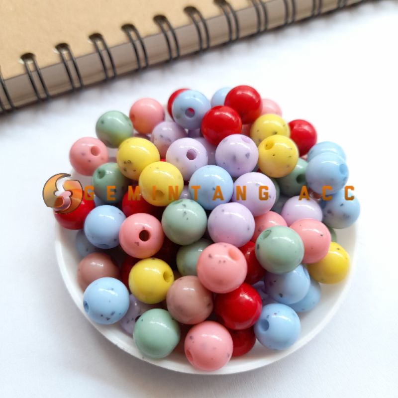 (50 Pcs) Mote Manik Susu  Manik Corak Bintik Mote Bulat Bintik