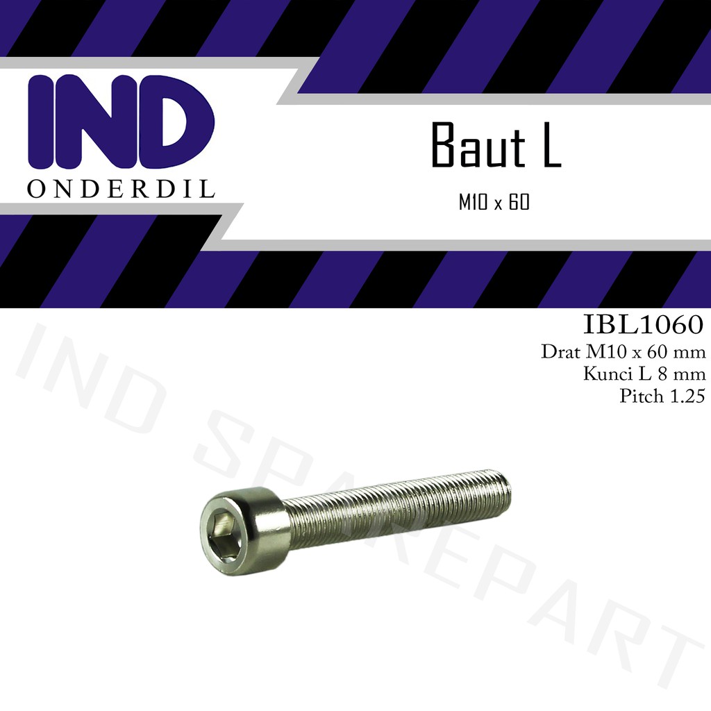 Baut-Baud-Bolt L M10x60-10x60-M 10 x 60 Kunci L8-8 mm Pitch-P 1.25