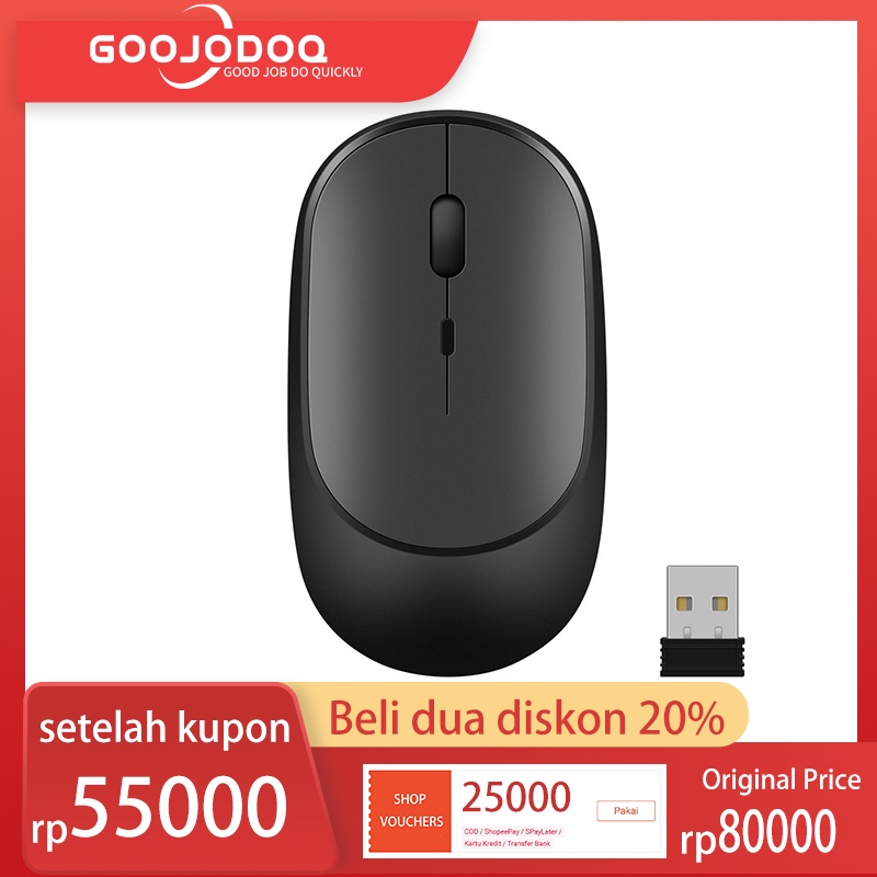 【Beli dua diskon 20%】 Goojodoq Silent Bluetooth &amp; 2.4G Mouse Wireless Ultra Tipis Portable Mouse USB Rechargeable