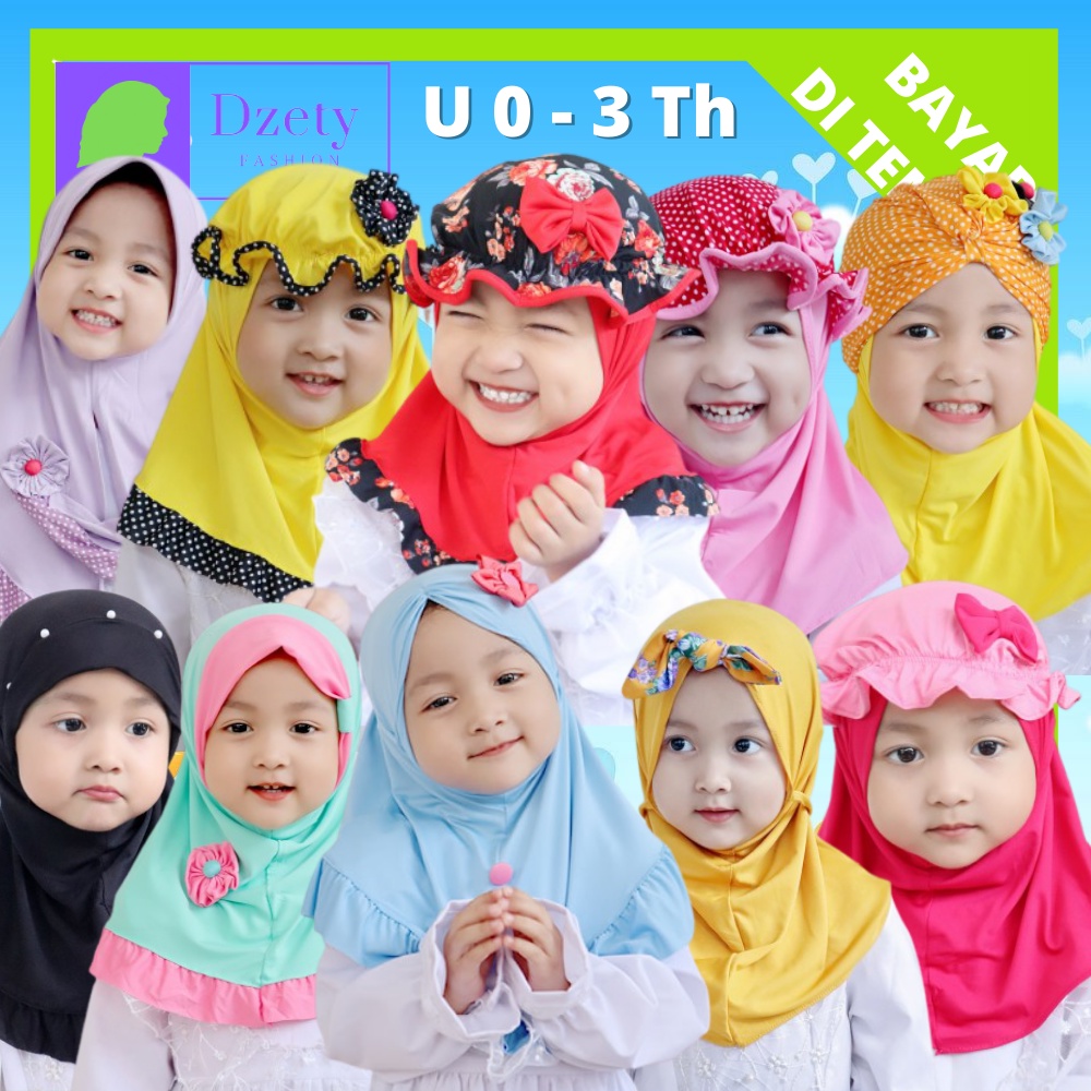 MERAH POLKADOT jilbab bayi instan lucu umur 1 2 3 tahun jilbab kaos anak nyaman lucu premium jersey 