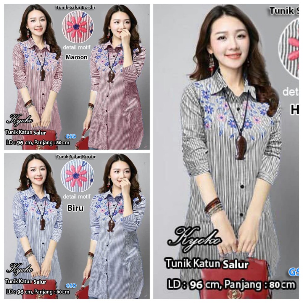 BISA COD/Tunik Salur Bordir/atasan kemeja/atasan tunik/kemeja salur/jual tunik/jual kemeja tunik/tun