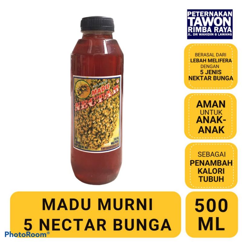 

Madu Murni 5 Nectar Bunga - Peternakan Tawon Rimba Raya 500ml kemasan botol plastik