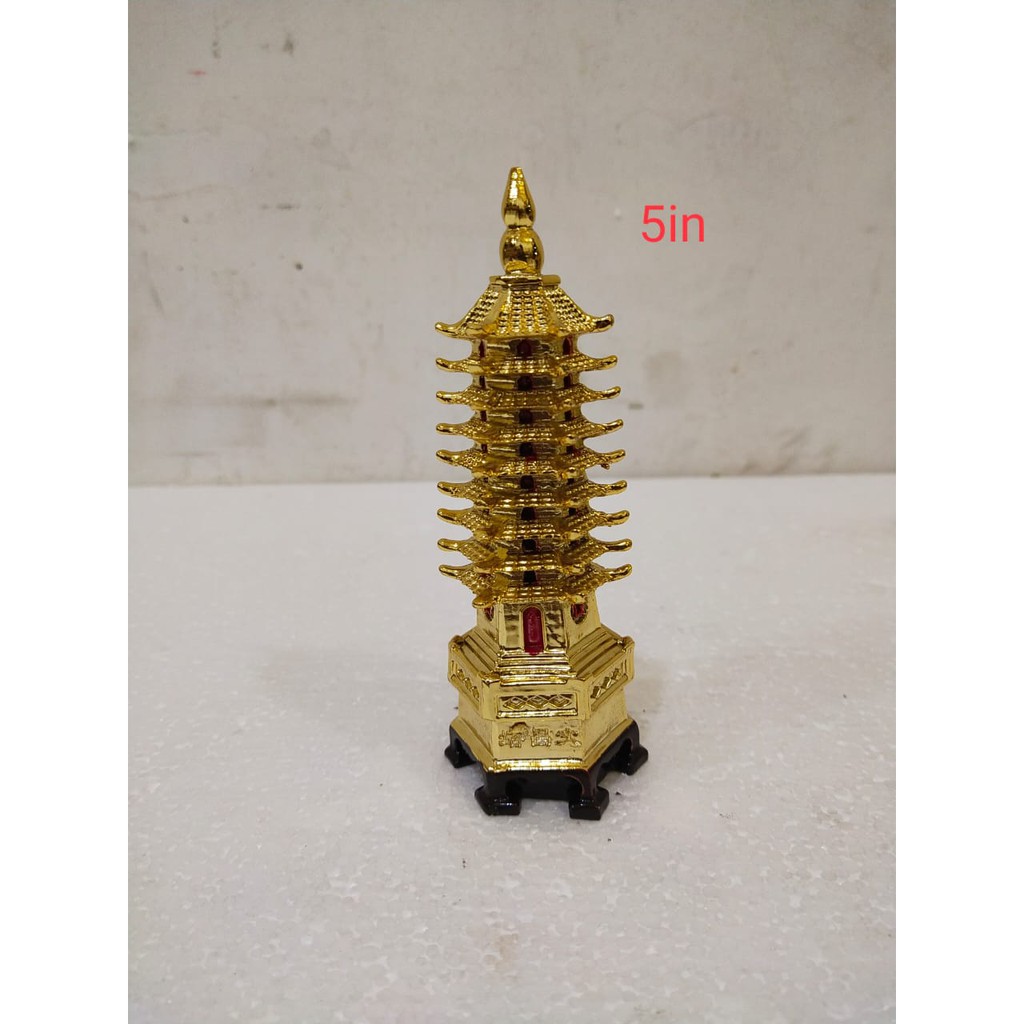 Pagoda 9 Tingkat Warna Emas / pajangan pagoda emas 8 inch