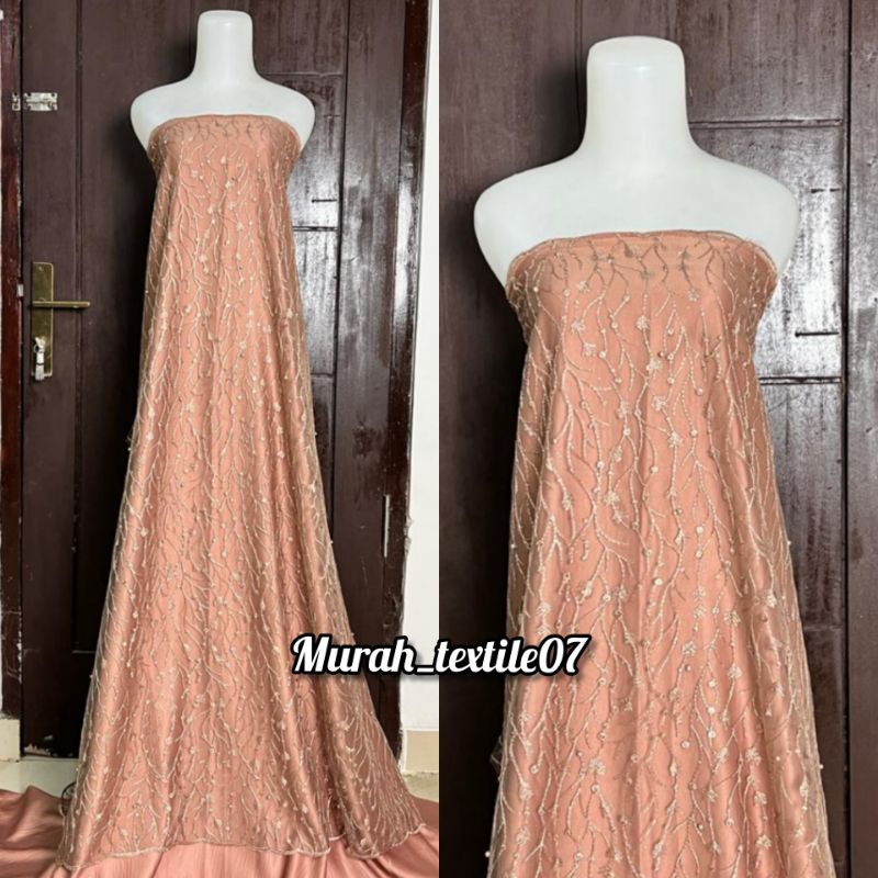 Kain Tile Akar Mutiara /bahan kebaya Tulle padi harga Persetengah meter