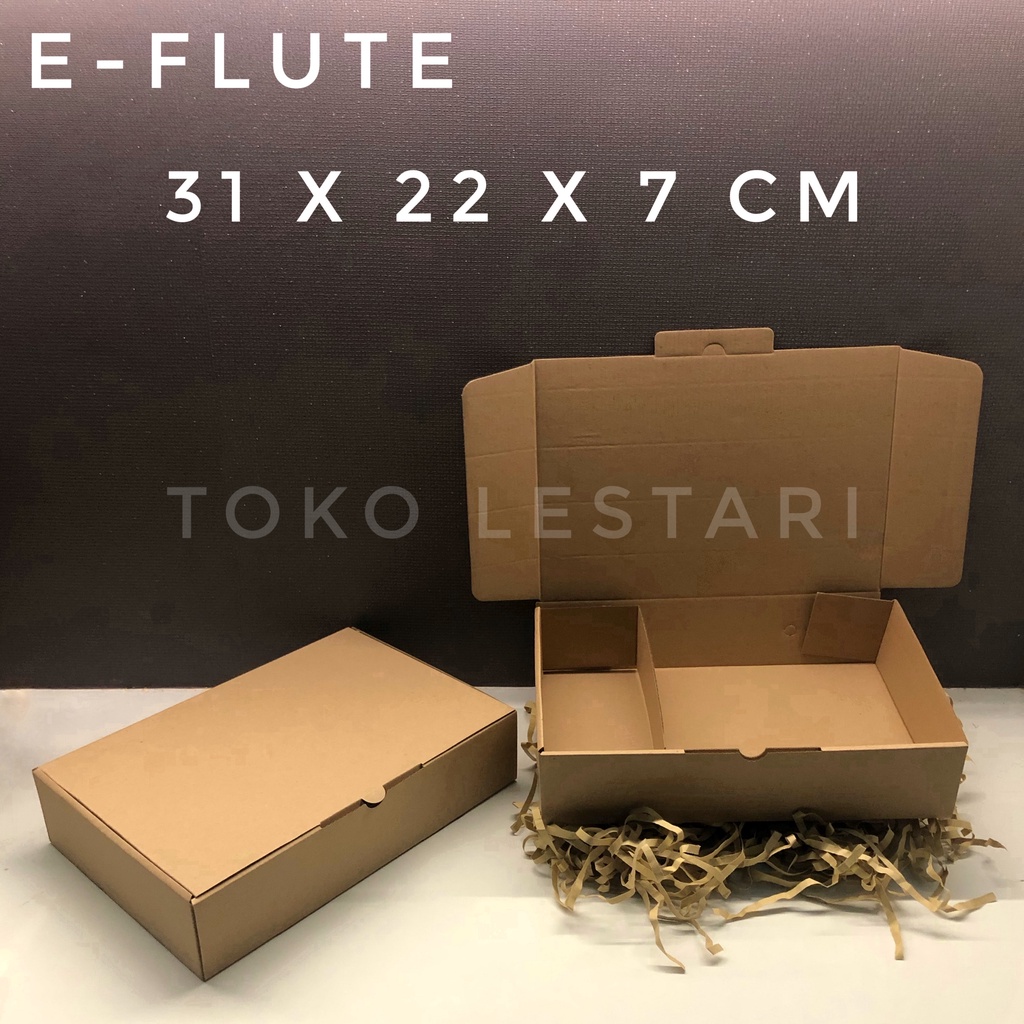 

Box Kardus E-Flute Coklat Untuk Packaging Olshop Hampers Snack Box Nasi Catering Sekat 31x22x7 CM
