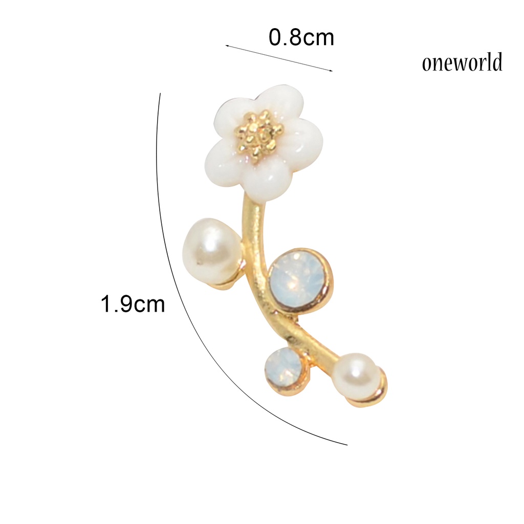 OW@ 1 Pair Women Flower Faux Pearl Rhinestone Earrings Ear Studs Jewelry Gift for Party