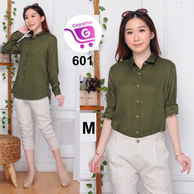 KEMEJA WANITA LENGAN PANJANG SIZE M&L (601)-Army M