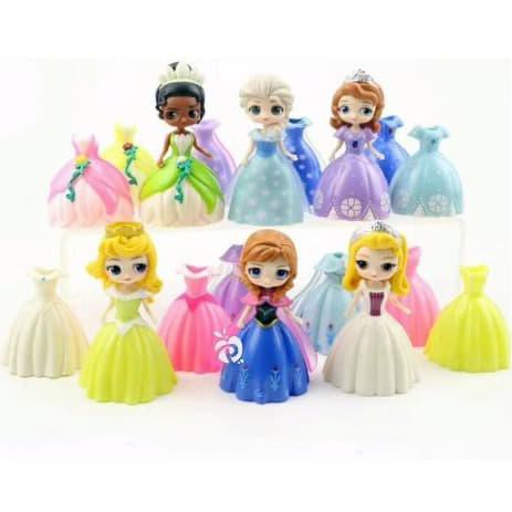 JUAL Princess Frozen Sofia Ganti Baju 6 Figure 18 Dress Mainan Topper FG553