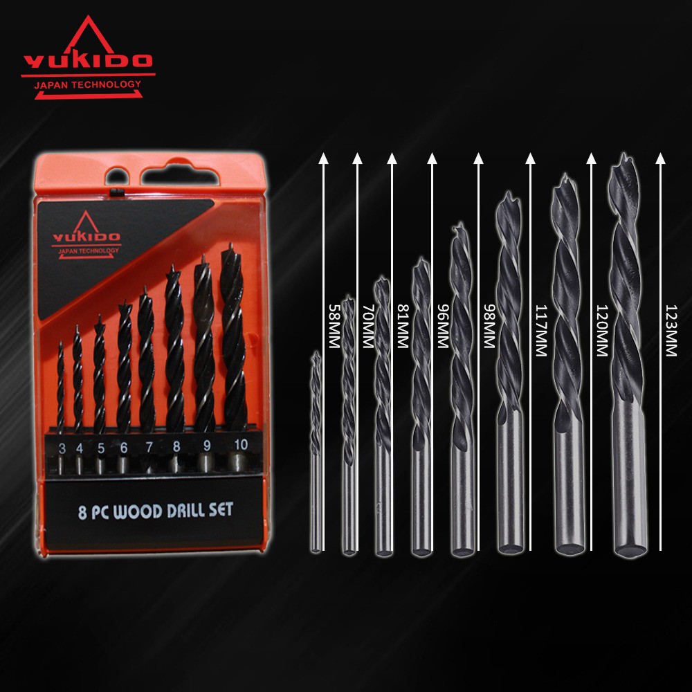 YUKIDO MATA BOR MULTIFUNGSI KAYU SET 8PCS 3 -10MM AUGER BIT FLOURISH Mata Bor Kayu set 8PCS 3 -10MM Wood Drill MATA BOR KAYU BESI BETON KERAMIK