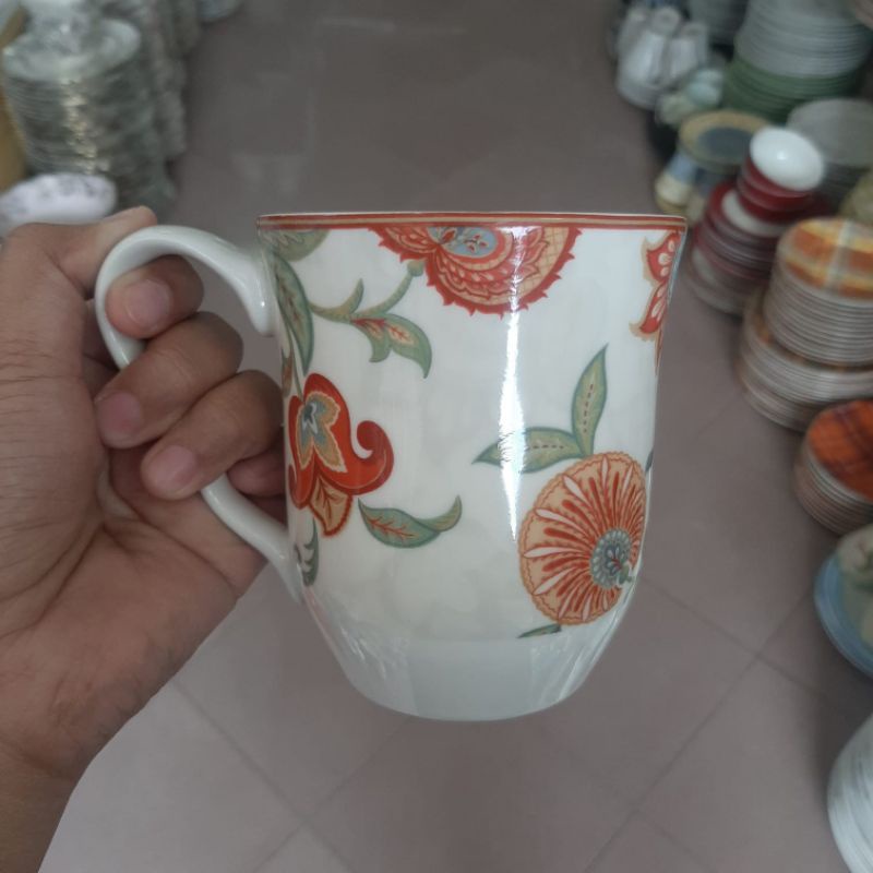 FLOWER MUG GELAS KERAMIK SANGO MOTIF BUNGA VINTAGE JADUL KLASIK ANTIK KOLEKSIAA