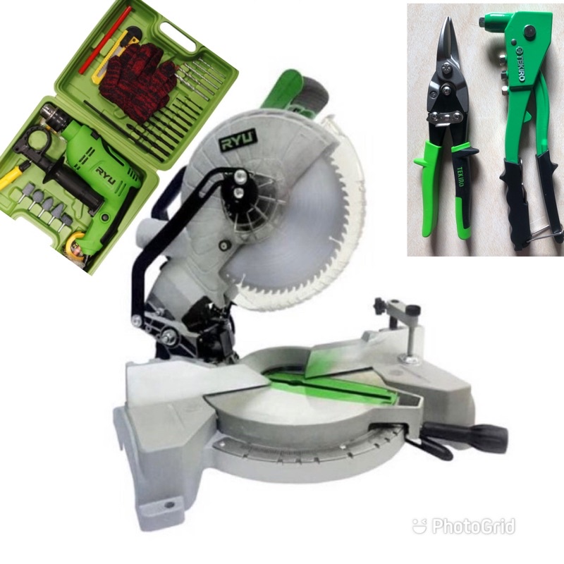 PAKET MITER SAW RYU 10 INCH &amp; BOR 13 MM &amp; TANG RIVET+ GUNTING SENG