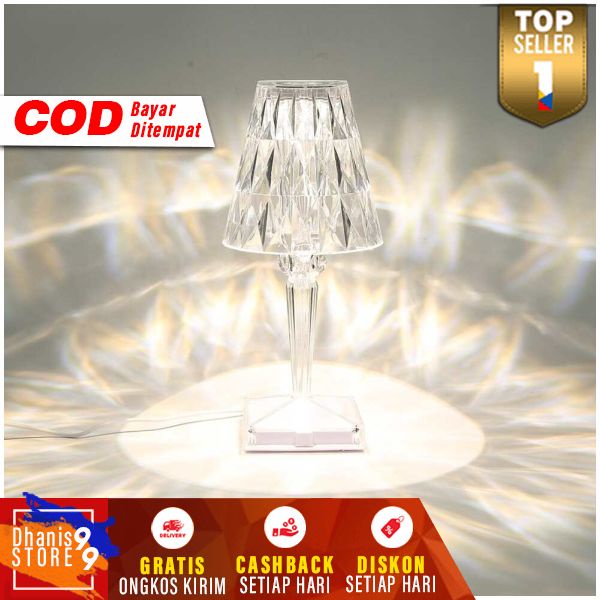 Lampu Tidur LED Touch Sensor Acrylic Crystal Projector Desain Mewah Lamp 3 Warna Tenaga USB Lampu Unik Minimalis