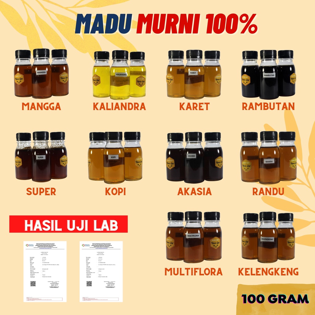 

[PROMO] Madu Qaf Sample, Madu Aneka Nektar, Madu Murni 100 gram, Madu Kaliandra, Madu Akasia, Madu Rambutan, Madu Super, Madu Klengkeng, Madu Randu, Madu Karet, Madu Multiflora, Madu Mangga, Madu Kopi