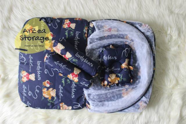 Kasur bayi kelambu set bantal guling lipat bears lovely navy